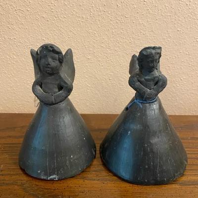 Handmade Mexican Black Clay Folk Art Angel Bells