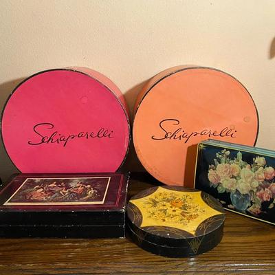 Vintage Schiaparelli Hat Boxes & Decorative Tin Box Collection

