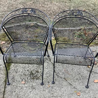 Pair of Vintage Wrought Iron Mesh Patio Chairs
