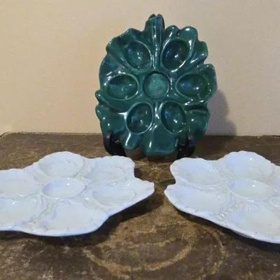 Ceramic Oyster Plates – Green & White Glazed Variety
