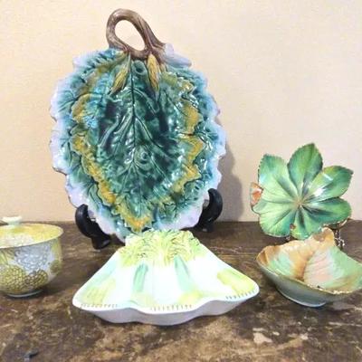 Majolica-Style Leaf and Vegetable Motif Dishes