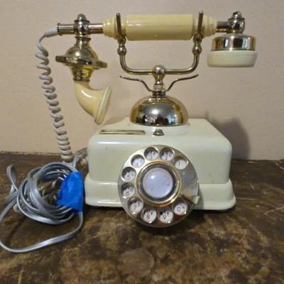 Vintage Style Rotary Dial Telephone – Cream and Brass
