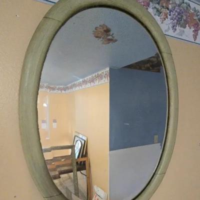 Vintage Solid Oak Oval Wall Mirror – Marked “PMC OAK”
