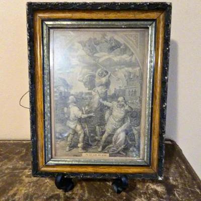 Antique German Engraving “Der Tod macht alles gleich” – 19th Century Allegorical Print in Ornate Fra