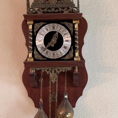 Vintage Dutch Zaanse Wall Clock with Brass Teardrop Weights