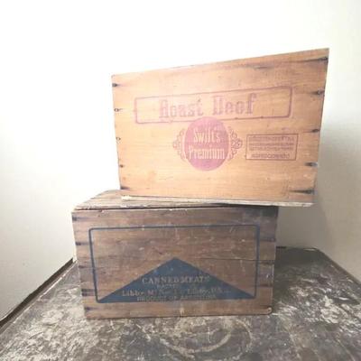 Pair of Vintage Wooden Meat Crates – Swift’s Premium & Libby McNeill & Libby
