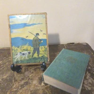 d Hunting Scene Print w/ Dog & Sportsman + AKC Dog Reference Book 
