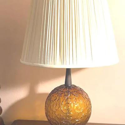 Amber Glass Globe Table Lamp with Ornate Base