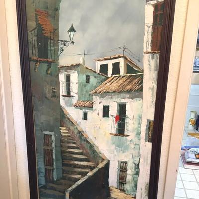 Framed Oil Painting by Calvo – European Village Scene on Canvas