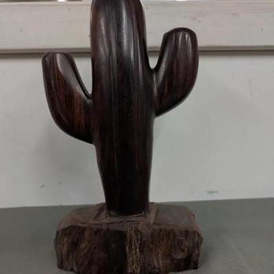 Hand-Carved Cactus Sculpture

