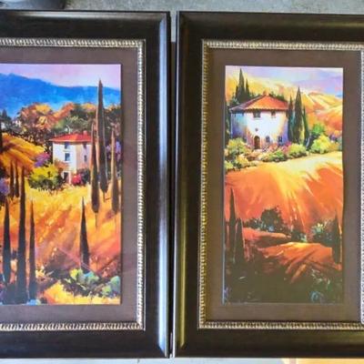 Pair of Framed Tuscan Landscape Prints
