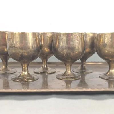 Brass Goblet Set with Serving Tray