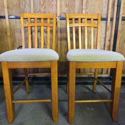 Pair of Wooden Counter-Height Chairs with Upholstered Seats