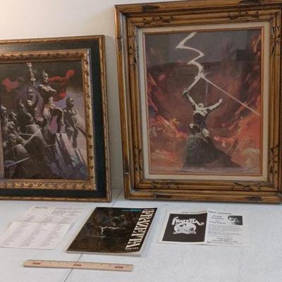 Vintage Frank Frazetta Framed Prints + Book - 7 Romans 1979, Against The Gods 1977