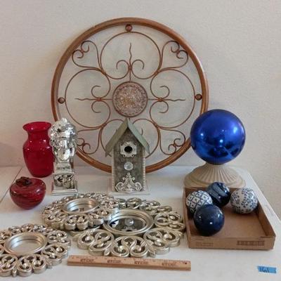 Decor Lot - Mirror Set, Pier 1 Glass Apple, Glass Globe, Wall Hanging