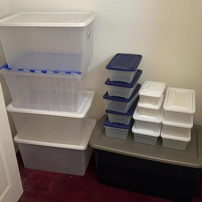 17pc Storage Bin Lot - Sterilite 70Qt, 66qt, & Small Bins 