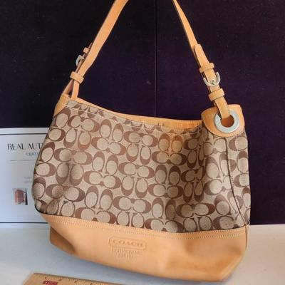 Coach Authentic Tan Leather/Monogram Shoulder Bag
