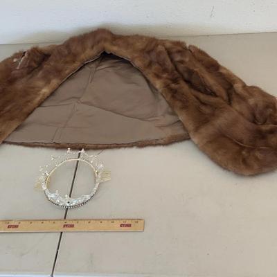 Vintage Mink Fur Stole, Fur Hat, Tiara, & Fox? Fur Collar