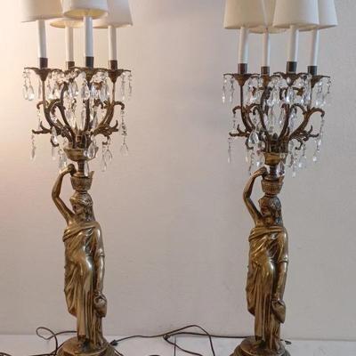 Vintage Pair Of Neoclassical Lamps W/ Candelabra Style Tops