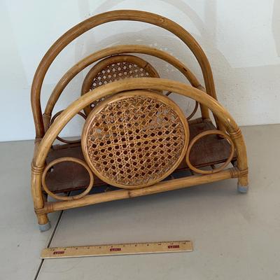 Vintage Mid Century Rattan Bamboo Magazine Rack 