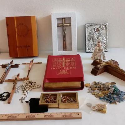 Vintage Religious Items - Bibles, Italian Crosses, Rosaries+++