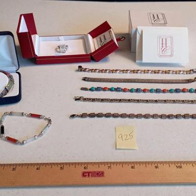 Sterling 925 Jewelry Lot - Jade, Greek Key, Hollywood Replica Ring+