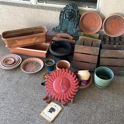 Garden Lot - Planter Boxes, Rolling Plant Stands, Metal Sun Decal