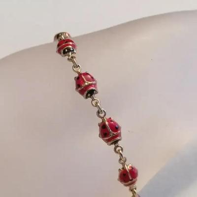 14k Yellow Gold Ladybug 7 1/4 Inches Chain Bracelet, 3 G