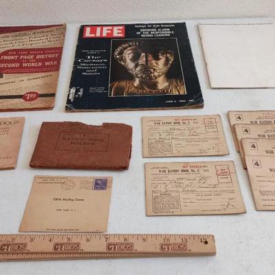 Vintage Ephemera - WW2 Ration Books & Front Pages, Life 1966, World Trade Center Club, Dogs