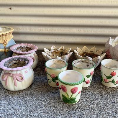 Vintage Ceramic Garden - Elephant Pot, Homemade Pink Pots, Rose Pots 