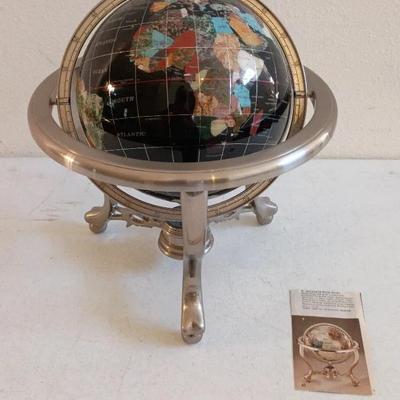 Handcrafted Mother Of Pearl With Gemstones Globe, 13 In Tall