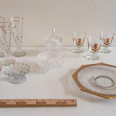 Vintage Crystal, Glassware - Silver Jubilee Glasses, Gold Edge Dish+++