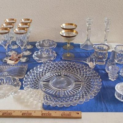 Vintage Glassware - Greek Key, Gold Edged, Decanter Stoppers, Heart Dish++