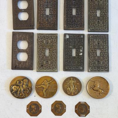 Edmar metal decorative switch plate covers & Greco-Roman metal coins