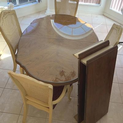 Vintage Formal Dining Room Table W/ 4 Chairs (Two With Armrests), Glass top Cover