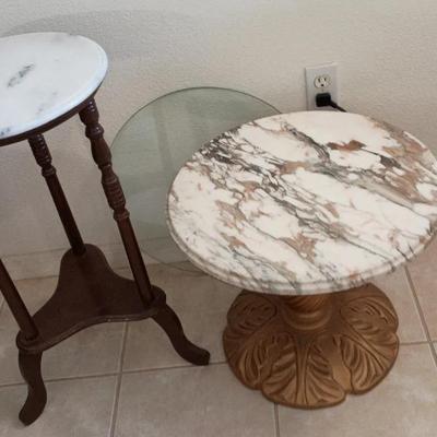 Vintage Marble Top Tables 21 In, 17 In