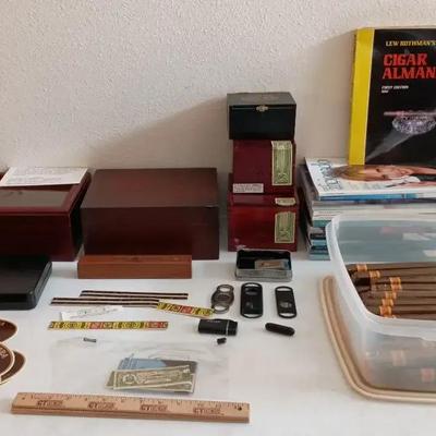 Cigar Lot 2- Humidors, Cigars, Magazines, Boxes, Labels, Cutters++