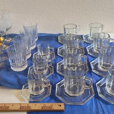 Vintage Glassware - Winter Scene, Gold Edged, Rocks Glasses, Italy Coffee Set