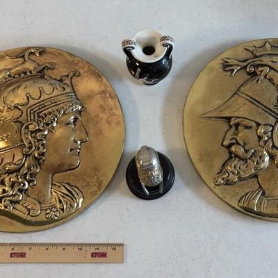 Roman/Greek Decor Lot Minerva & Mars Wall Frieze, Mini Vase, Helmet