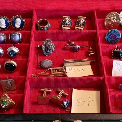 Vintage Men's Jewelry & Box -Hickok, Sterling, Gold Filled, Swank