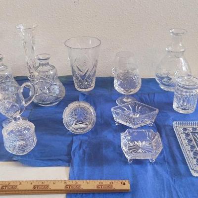 Vintage Crystal Glassware - Vase, Tray, Sugar & Creamer, Jam Jar