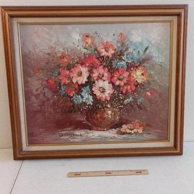 Still Life Flowers Oil Painting On Canvas By G Haywood 29 By 25