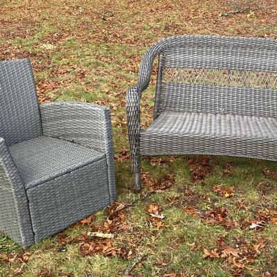 Gray Faux Wicker Loveseat & Chair 