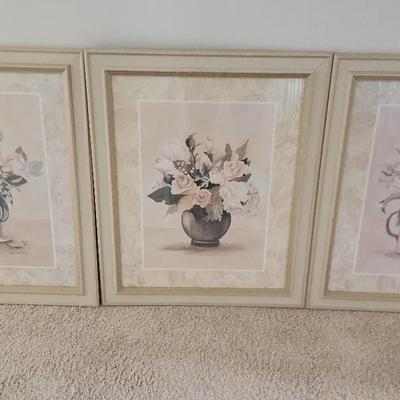 Trio Of Framed Pastel Floral Prints