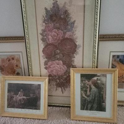 Variety Of Gold Framed Prints Including Monet And Waterhouse 