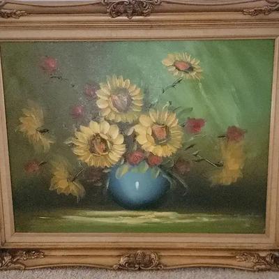 Vintage Framed Sunflower Still Life By Joseph