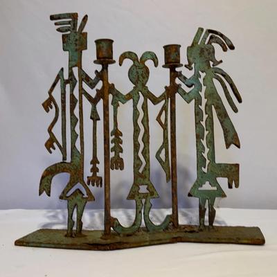 Southwestern or Native American-inspired Metal candle holder 