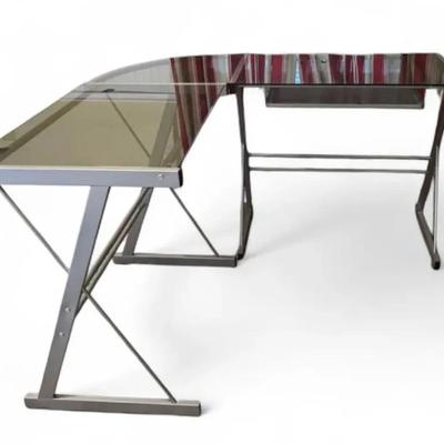 Glass and metal computer desk. 