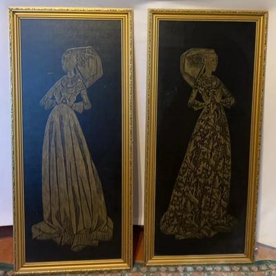 Vintage England Brass Rubbing Lady Margaret Peyton Framed 