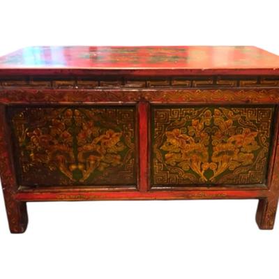 Tibetan-Style Painted Wood Chest Lot 1
